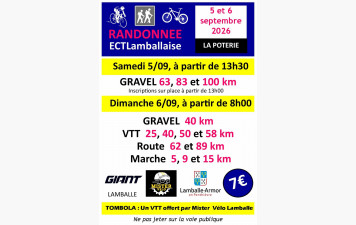 Samedi 05 et 06 Dimanche 6 Septembre 2026 - Randonnée Lamballe